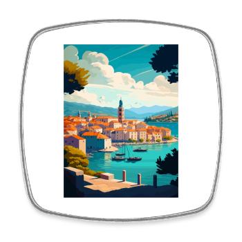Korcula Croatie île Vintage voyage affiche WPA - Magnet carré - blanc - Devant
