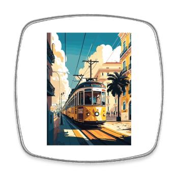 Lisbonne Portugal Tram Vintage voyage affiche WPA Art - Magnet carré - blanc - Devant