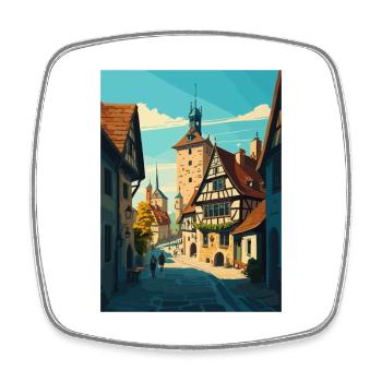 Rothenburg Deutschland Vintage Reiseposter Souvenir - Viereckiger Kühlschrankmagnet - Weiß - Vorne