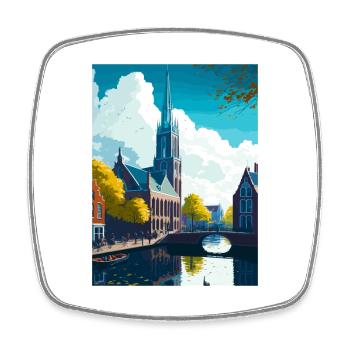 Delft Netherlands Vintage Travel Poster Souvenir - Square fridge magnet - white - Front