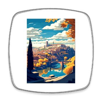 Toledo Spanien Vintage Reiseposter WPA Souvenir - Viereckiger Kühlschrankmagnet - Weiß - Vorne
