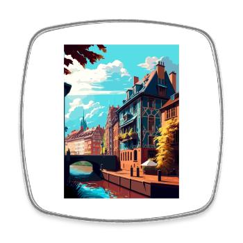 Strasbourg Decoration France Vintage Travel Poster - Square fridge magnet - white - Front