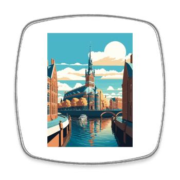 Hambourg Allemagne Vintage voyage affiche WPA Souvenir - Magnet carré - blanc - Devant