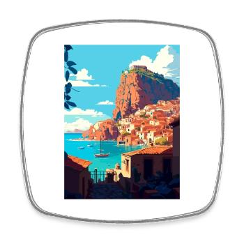 Monemvasia Grèce Décoration Vintage Voyage Affiche - Magnet carré - blanc - Devant