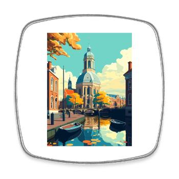 Leiden Niederlande Vintage Reiseposter Souvenir - Viereckiger Kühlschrankmagnet - Weiß - Vorne