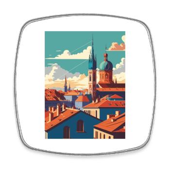 Zagreb Croatia Skyline Vintage Travel Poster WPA - Square fridge magnet - white - Front