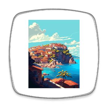 Eze France Coastal Vintage Travel Poster Souvenir - Square fridge magnet - white - Front