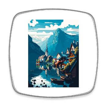 Hallstatt Lake Austria Alpine Mountain Scenery - Square fridge magnet - white - Front