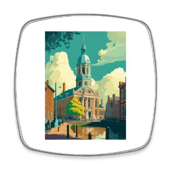 Groningenscape Netherlands Vintage Travel Poster - Square fridge magnet - white - Front