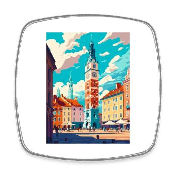 Poznan European Poland Vintage Travel Poster WPA - Square fridge magnet - white - Front