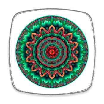 Mandala Neon Grün & Rot - Viereckiger Kühlschrankmagnet - Weiß - Vorne
