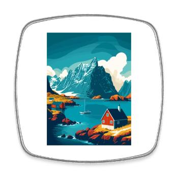 Lofoten Islands Norwegian Vintage Travel Poster - Square fridge magnet - white - Front