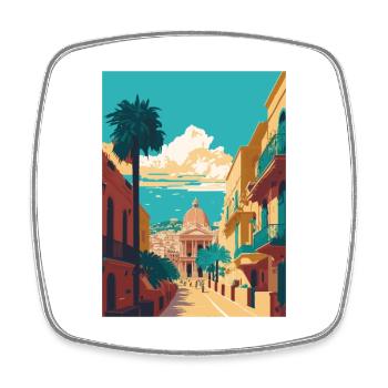 Palermo Sicily Town Italy Vintage Travel Poster - Square fridge magnet - white - Front