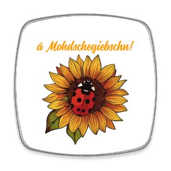 Gugge ma da – Dialekt, Sonnenblume & Marienkäfer - Viereckiger Kühlschrankmagnet - Weiß - Vorne