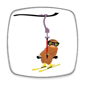 WINTER SPORTS SKIING SLOTHS | LIFT - Square fridge magnet - white - Front