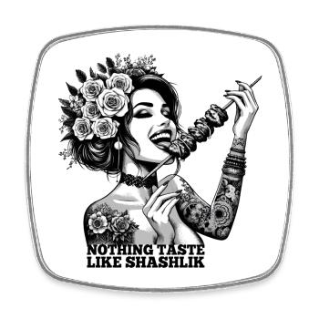 Schaschlik lecker Frau Tattoo Geschenk - Viereckiger Kühlschrankmagnet - Weiß - Vorne