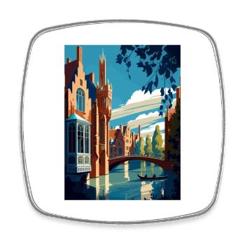 Bruges Belgique Vintage voyage affiche WPA Souvenir - Magnet carré - blanc - Devant