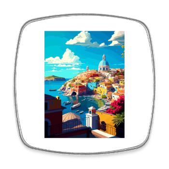 Procida Italie Décoration Vintage Voyage Affiche WPA - Magnet carré - blanc - Devant