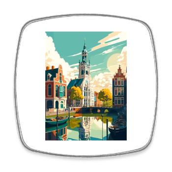 Leerdam Netherlands Vintage Travel Poster Souvenir - Square fridge magnet - white - Front