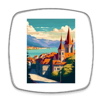 Lausanne Suisse Vintage voyage affiche WPA Art - Magnet carré - blanc - Devant