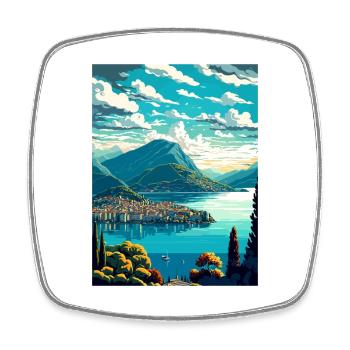 Lugano Switzerland Vintage Travel Poster Souvenir - Square fridge magnet - white - Front