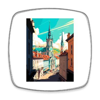 Linz Austria Vintage Travel Poster WPA Souvenir - Square fridge magnet - white - Front