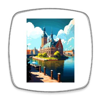 Szczecin Pologne Vintage voyage affiche WPA Souvenir - Magnet carré - blanc - Devant