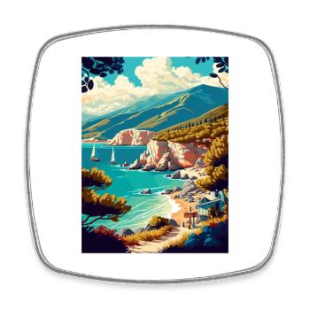 Lefkada Griechenland Dekoration Vintage Reise Poster - Viereckiger Kühlschrankmagnet - Weiß - Vorne