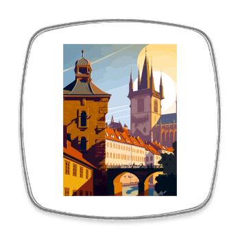 Prague Czech Republic Vintage Travel Poster WPA - Square fridge magnet - white - Front