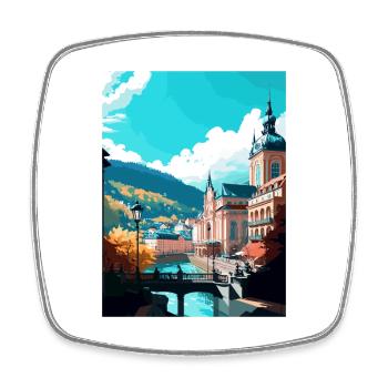 Karlovy Vary Tschechische Republik Vintage Reiseposter - Viereckiger Kühlschrankmagnet - Weiß - Vorne