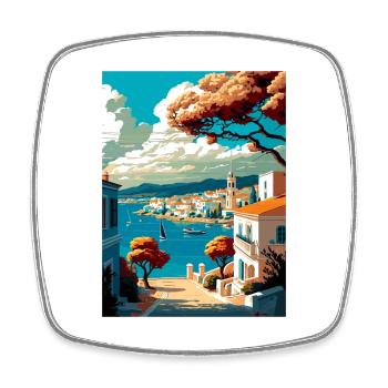 Spetses Griechenland Dekoration Vintage Reise Poster - Viereckiger Kühlschrankmagnet - Weiß - Vorne