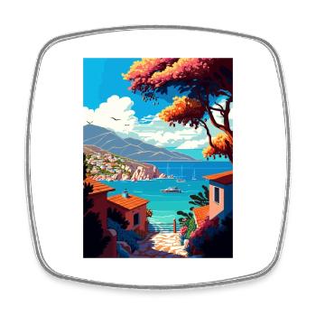 Lefkada Griechenland Dekoration Vintage Reise Poster - Viereckiger Kühlschrankmagnet - Weiß - Vorne