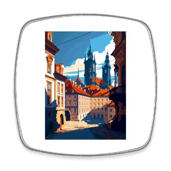 Prague Czech Republic Vintage Travel Poster WPA - Square fridge magnet - white - Front