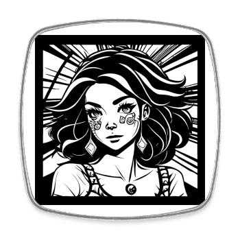 Hippie Prinzessin Mädchen im Manga-Comic-Stil - Viereckiger Kühlschrankmagnet - Weiß - Vorne