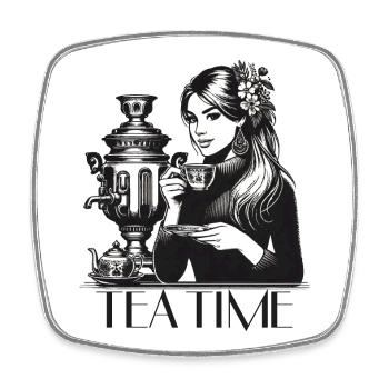 Samovar Tea Time Wife Gift - Square fridge magnet - white - Front