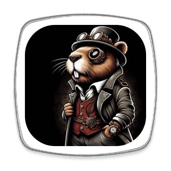 Biber im Steampunk Outfit - Viereckiger Kühlschrankmagnet - Weiß - Vorne