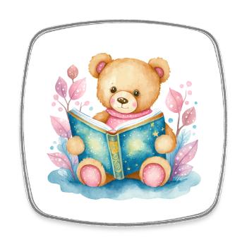 Teddy Bear with Book Watercolor - Square fridge magnet - white - Front