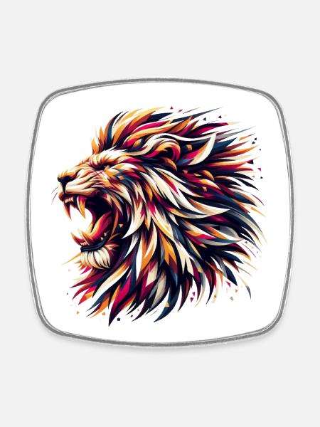 Lion rugit cadeau géométrique - Magnet carré - blanc