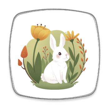 Garten-Hase mit Tulpe und anderen Blumen - Viereckiger Kühlschrankmagnet - Weiß - Vorne