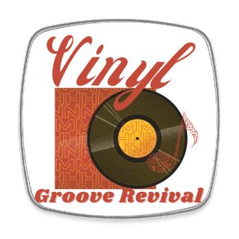 Vinyl Groove Revival - Retro Vintage T-Shirt - Viereckiger Kühlschrankmagnet - Weiß - Vorne