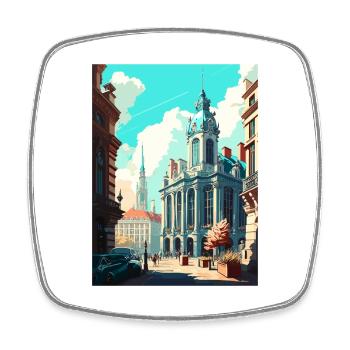 Brussels Belgium Vintage Travel Poster Souvenir - Square fridge magnet - white - Front