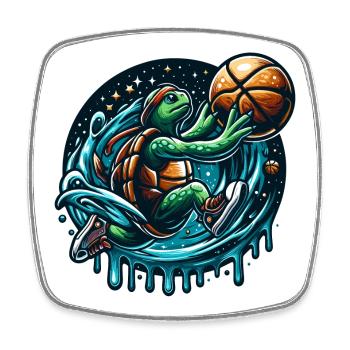 Basketball Turtle Dunking Gift - Square fridge magnet - white - Front