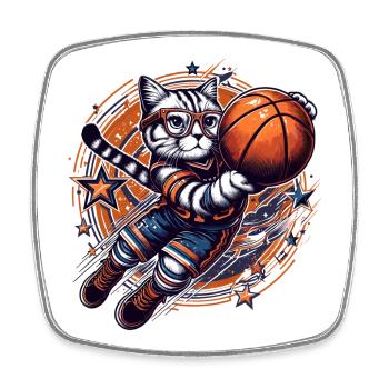 Basketball Katze Dunking Brille Geschenk - Viereckiger Kühlschrankmagnet - Weiß - Vorne