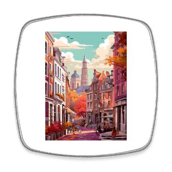 Brussels Belgium Vintage Travel Poster Souvenir - Square fridge magnet - white - Front