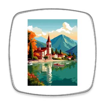 Lac d’Annecy Vintage Voyage Affiche WPA Souvenir - Magnet carré - blanc - Devant