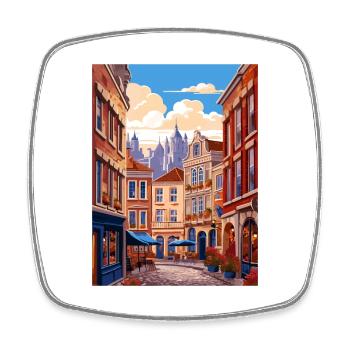 Brussels Belgium Vintage Travel Poster Souvenir - Square fridge magnet - white - Front