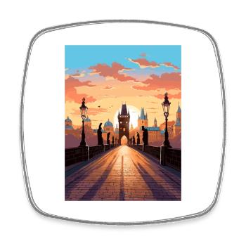 Prague Czech Republic Vintage Travel Poster WPA - Square fridge magnet - white - Front