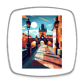 Prague Czech Republic Vintage Travel Poster WPA - Square fridge magnet - white - Front