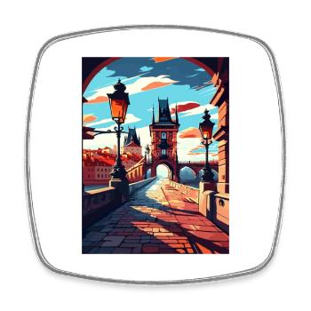 Prague Czech Republic Vintage Travel Poster WPA - Square fridge magnet - white - Front