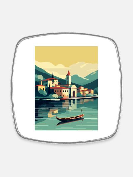 Lac de Côme Italie décoration Vintage Travel Poster - Magnet carré - blanc